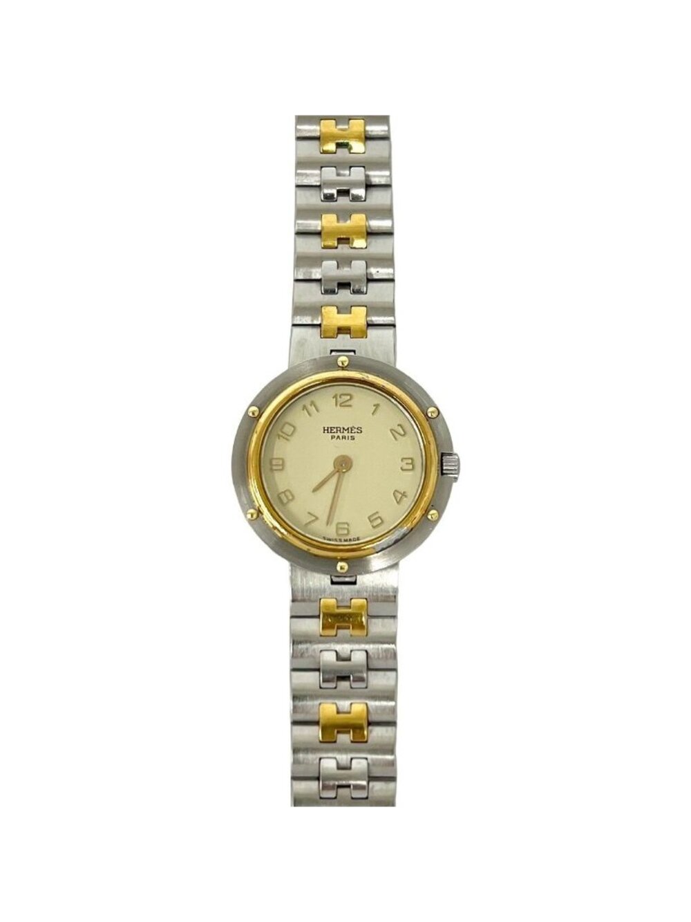 Hermes Vintage Clipper Stainless Steel Quartz Watch Silver Gold - Picture 5 of 10